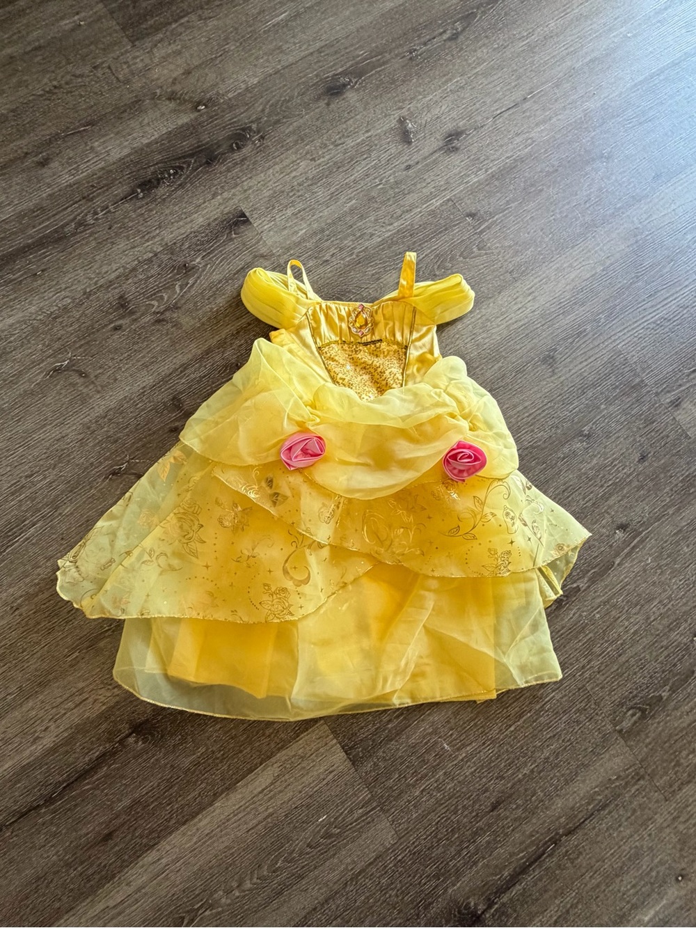 Disney Yellow Princess Dress Costume with Pink Rose Accents - Picture 1 of 7